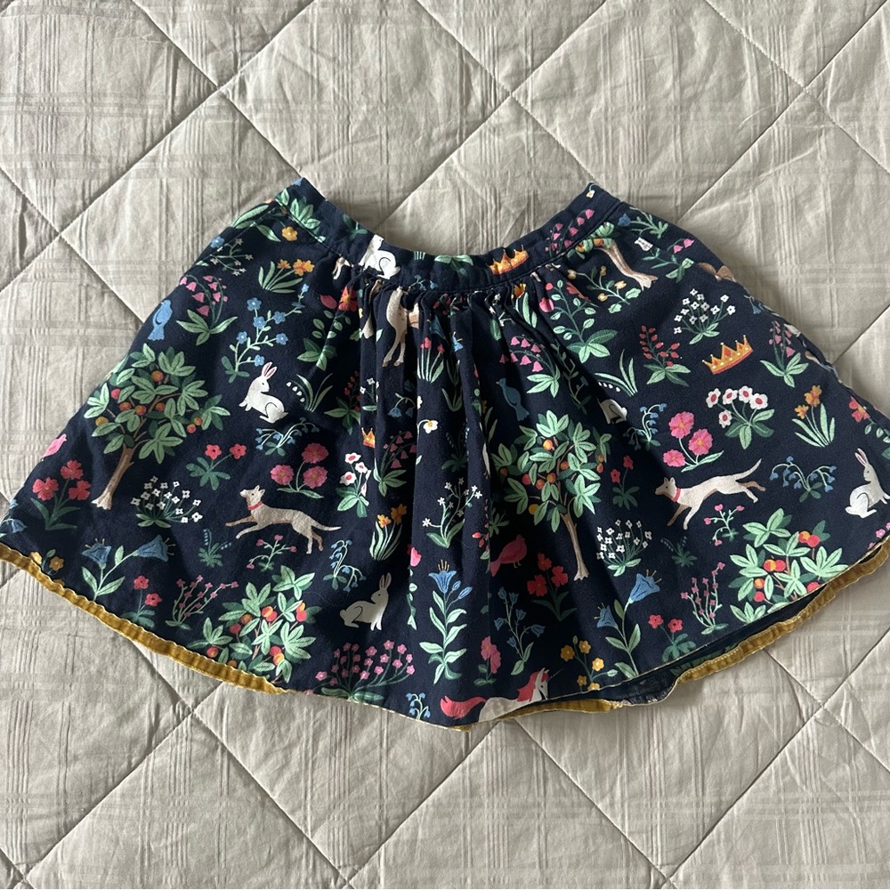 Mini Boden Navy Twirl Skirt with Multicolor Floral Trim- Sz 5-6Y